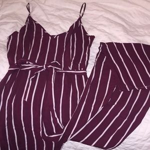 Maroon striped jumpsuit